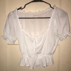 Silky cropped ruffled white blouse Size XS